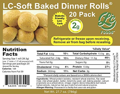 Low Carb Soft Baked Dinner Rolls (20 Rolls) - Fresh Baked - LC Foods - All Natural - No Sugar - High Protein - Diabetic Friendly