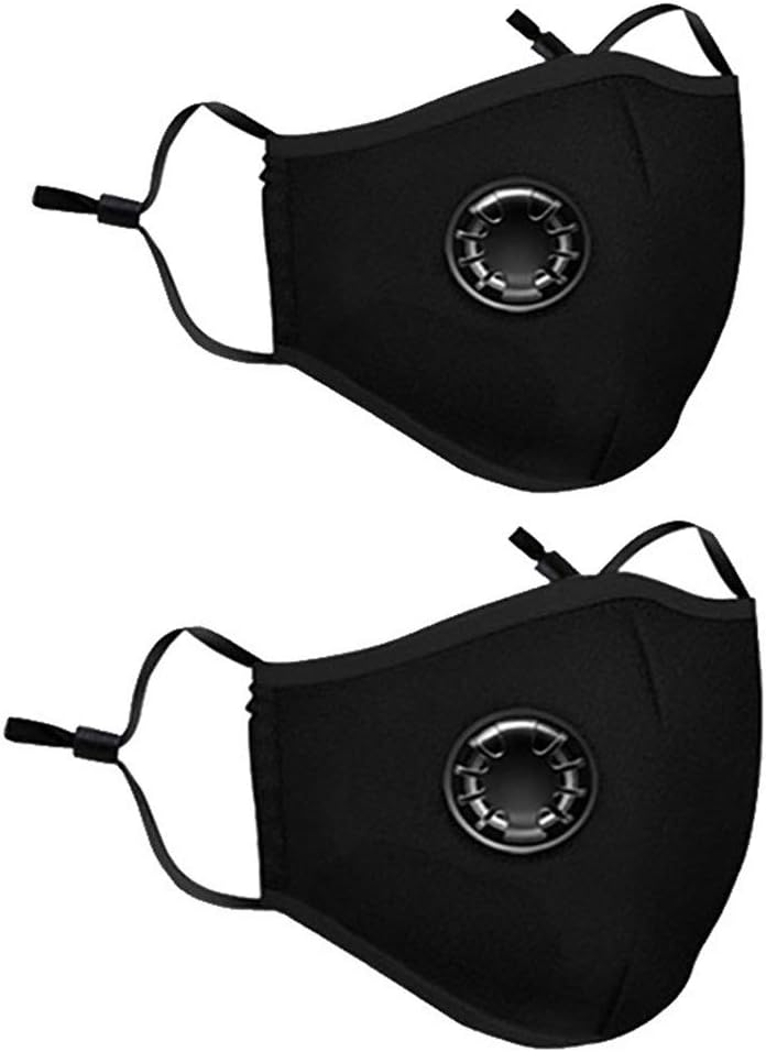 2 Pack Reusable Face Másk Máscara with Filters Breather Valve for Adults, Dustproof Windproof PM2.5 Foggy Haze Pollution Masque Cotton Mouth Protection 口罩 for Germs Corona Virus Coronavirus Flu