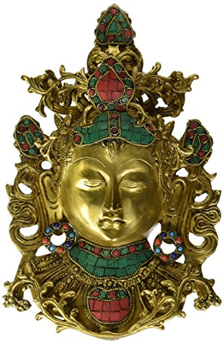 Aone India Large Tara Buddha Wall Hanging Turquoise Buddhism Wall Mask Devi Brass Wall Sculpture Art Decor Gifts + Cash Envelope (Pack of 10)