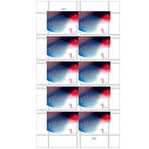 Sheet of ten $1 Patriotic Wave Stamps by USPS, 2015 New Release