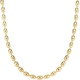 Savlano 14K Gold Plated Over 925 Sterling Silver Oval Rice Bead Strand Chain Necklace For Women - Made in Italy Comes With a Gift Box