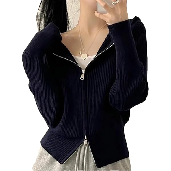 Amazon.com: Women Double Zipper Up Cardigan for Women Fall