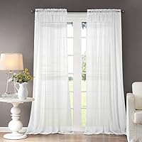 Dreaming Casa Solid Sheer Curtains Draperie White Rod Pocket Two Panels 52" W x 96" L