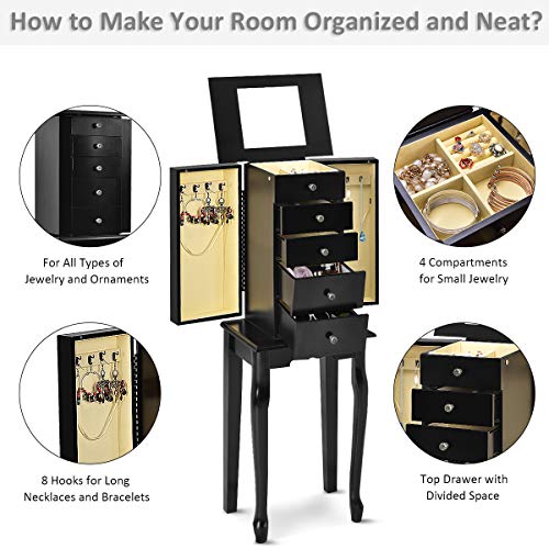 Giantex Jewelry Armoire Chest Organizer Box Top with Flip