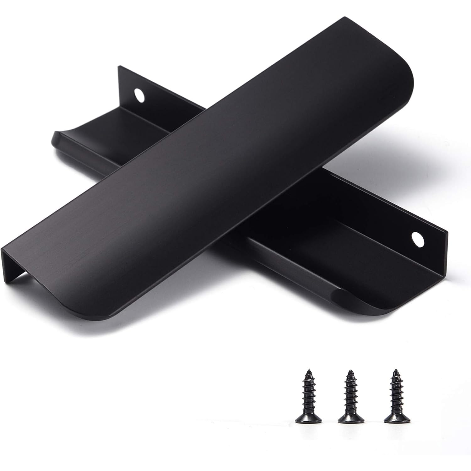 Photo 1 of Satanga Edge Black Finger Pull for cabinets Kitchen Concealed Drawer pulls Aluminum Flat Hidden Back Mount Door Handle for Home 10 Pack Modern 4.72" Overall Length Easy Installation