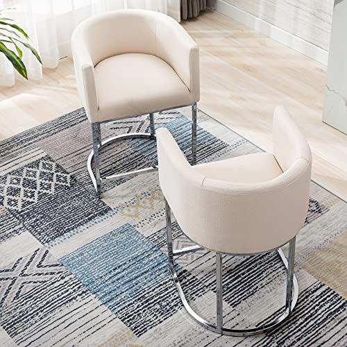 Modern Counter Height Linen Fabric Upholstered Counter Stools Set of 3