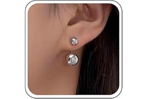 Yheakne Vintage Ball Ear Jacket Earrings Silver Double Ball Earrings Boho Studs Earrings Geometric Front Back Earrings Jewelry for Women