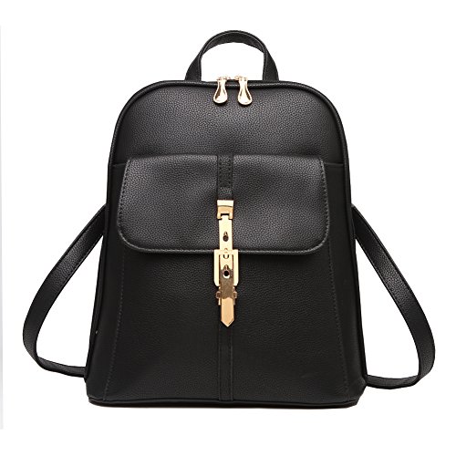 Womens Backpack Leather Shoulder Bag Lightweight Casual Backpack Travel Backpack School Fashion Girls Backpack,Black