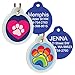 GoTags Unique Pet Tags, Personalized with 4 Lines of Custom Engraved ID, Silent Dog Tags with Glow in The Dark Silencer to Quiet Tag, Several Cute Tag Designs for Cat or Dog, (Rainbow Paw)