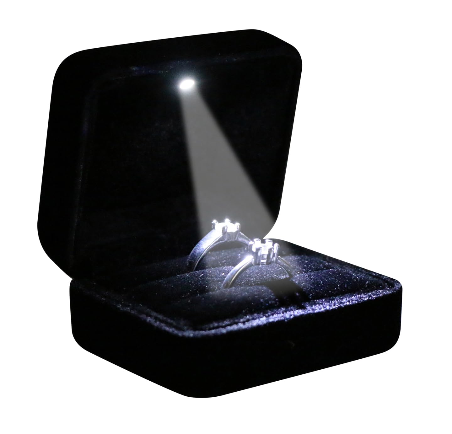 Omeet Omeet Velvet Metal Glossy Double Slot with LED Jewelry Gift Box for Proposal, Engagement, Wedding - Easy to fit into Your Pocket or Handbag - Black