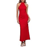 Parthea Women's Elegant Sleeveless Halter Neck Formal Bodycon Wedding Guest Evening Party Maxi Dress