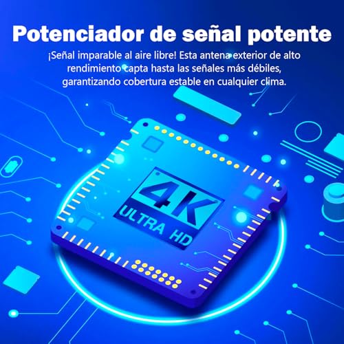 Antena TV Exterior Potente – Antena TDT HD 4K/1080P con Señal Estable UHF/VHF, Diseño Resistente a la Intemperie, Instalación en Tejado, Ático o Exterior, Cable de 10 m, Mástil No Incluido
