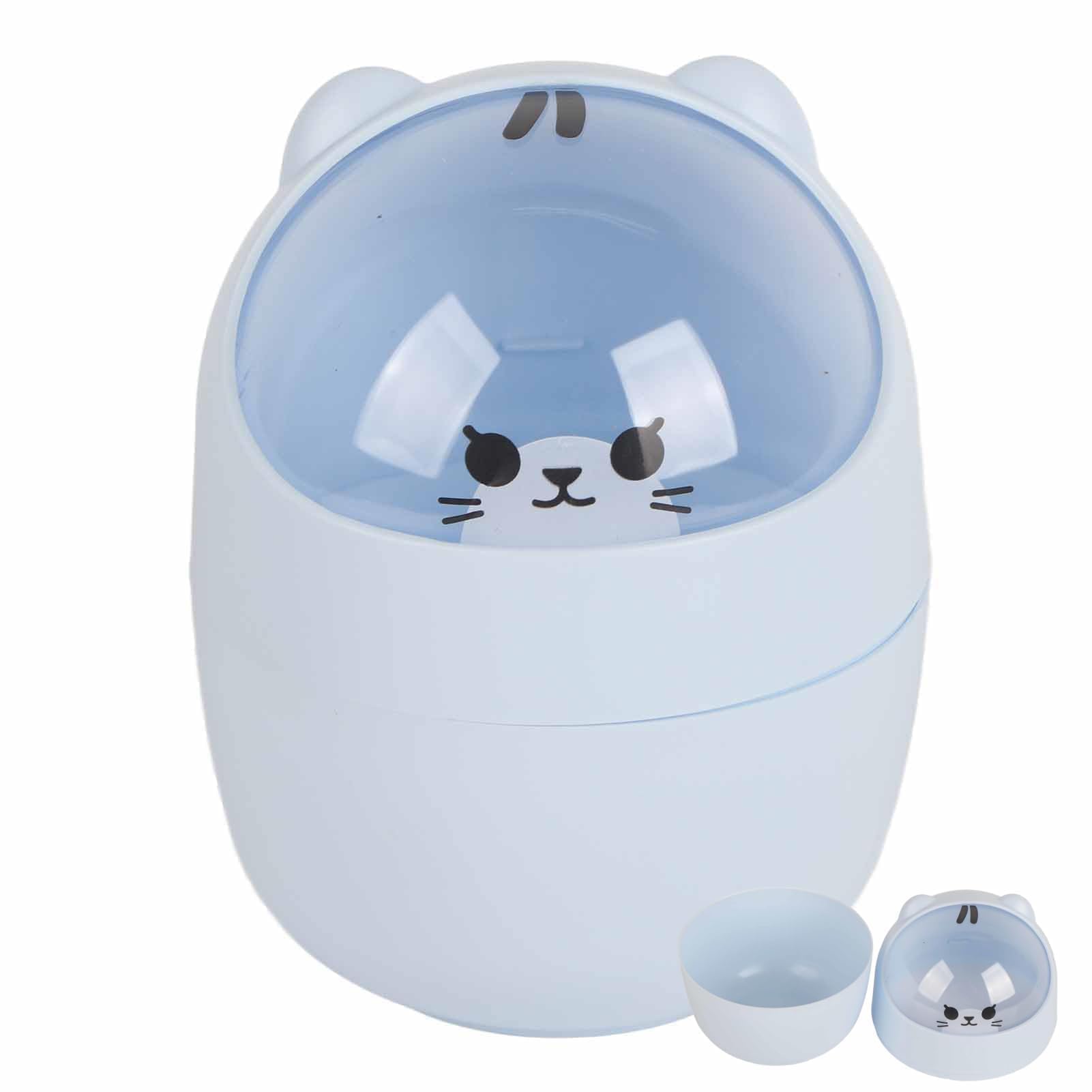 Cyrank Mini Desk Bin, Mini Trash Can 15.5x11cm/6.1x4.3in Cute Desk Can Cartoon Cat Animal Shape Countertop Garbage Bin with Swing Lid (Blue)