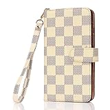 iPhone 6 Plus Case, Wallet for iPhone 6s Plus 5.5, 12-Slot Pocket, ID Card Holder, Purse Function, Hand Strap, Beige Checker Print, Premium Quality, High Grade, Classic Design, Classy Style