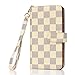 iPhone 6 Plus Case, Wallet for iPhone 6s Plus 5.5, 12-Slot Pocket, ID Card Holder, Purse Function, Hand Strap, Beige Checker Print, Premium Quality, High Grade, Classic Design, Classy Style