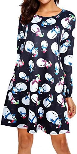 Plus Size Women Vintage Long Sleeve Santa Christmas Print Outfit Mini Dress Evening Prom Swing Party Dress Shirt