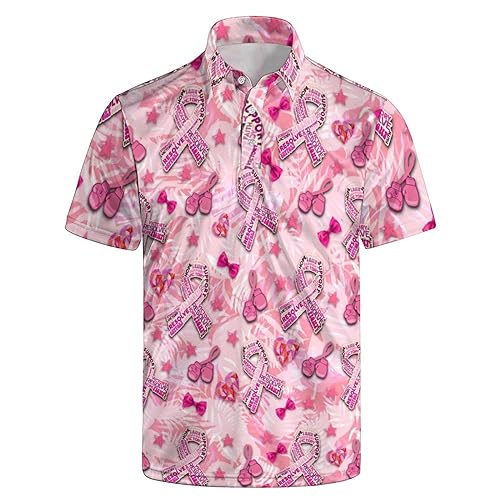 Breast Cancer Golf Shirts for Men Quick-Dry