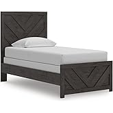 Signature Design by Ashley Prendonea Farmhouse Twin Panel Bed, Foundation or Box Spring Needed, Gray