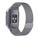 For Fitbit Ionic Bands, bayite Stainless Steel Milanese Loop Metal Replacement Strap with Unique Magnet Lock Accessories for Fitbit Ionic Large Smoke Gray