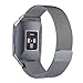 bayite for Fitbit Ionic Bands, Stainless Steel Milanese Loop Metal Replacement Strap with Unique Magnet Lock Accessories for Fitbit Ionic Large Smoke Gray