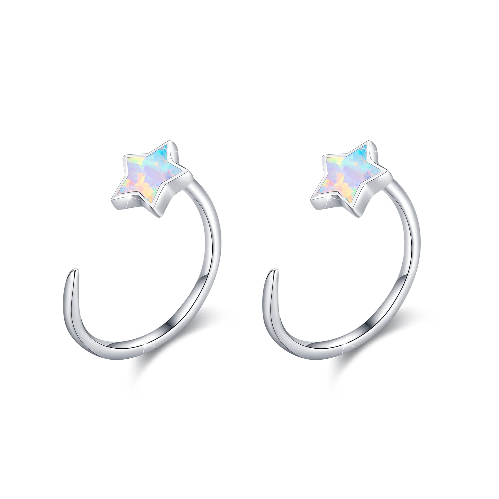 CUOKA MIRACLE Star Hoop Earrings 925 Sterling Silver Opal Cartilage Earring for Women Star Huggie Earrings for Girls Kids