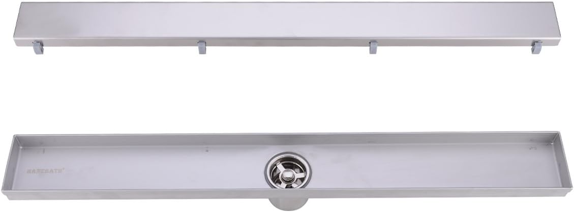 HANEBATH 24-inch Linear Shower Drain Channel with Flat Grate, 2" Center Outlet, 304 Stainless Steel
