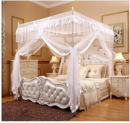 Mosquito Net For Bed Lace Luxury 4 Corner Canopy For Beds Canopy Bed Curtains Bed Canopy For Kids Toddlers Crib Anti Mosquito Bedroom Decor Suitable For 150 X 200 Cm Beds White