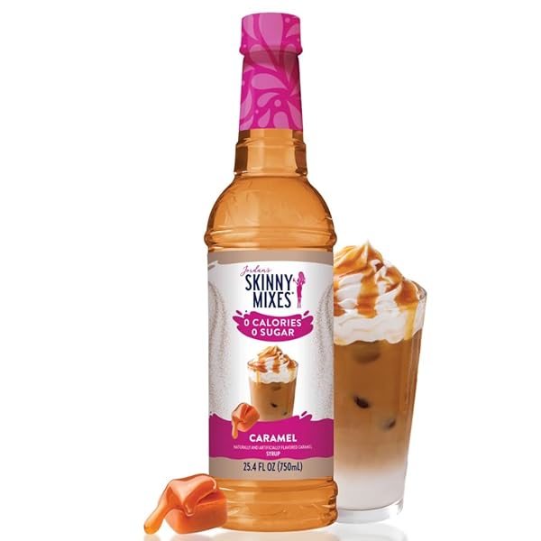 JORDAN’S SKINNY SYRUPS SUGAR FREE COFFEE SYRUP, CARAMEL FLAVOR DRINK MIX, ZERO CALORIE FLAVORING FOR CHAI LATTE, PROTEIN SHAKE, FOOD, GLUTEN FREE, KETO FRIENDLY, 25.4 FL OZ, 1 PACK