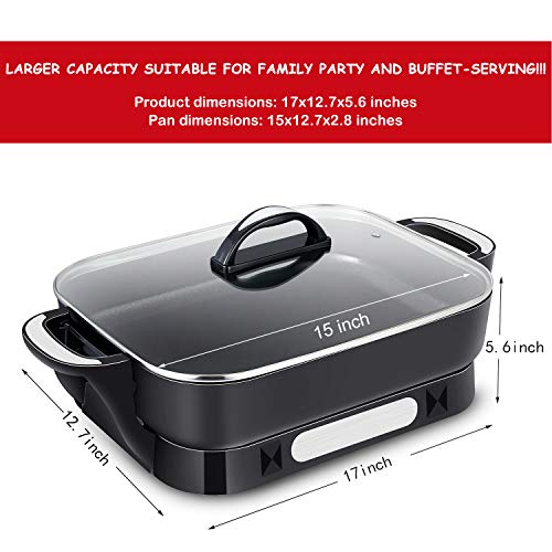 efluky 15-inch Electric Skillet, Electric Foldaway Skillet with Nostick Surface Inside and Outside for Sear, Fry, Bake, Steam or Simmer, Black