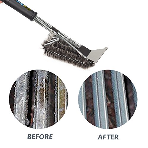 AOTOP Grill Brush and Scraper, BBQ Grill Brush Cleaner, 18'’ Stainless Steel Woven Wire 3 in 1, Barbecue Grill Cleaning Brush Kit 360° Rotation Clean Safe, Durable & Effective Barbecue Tool