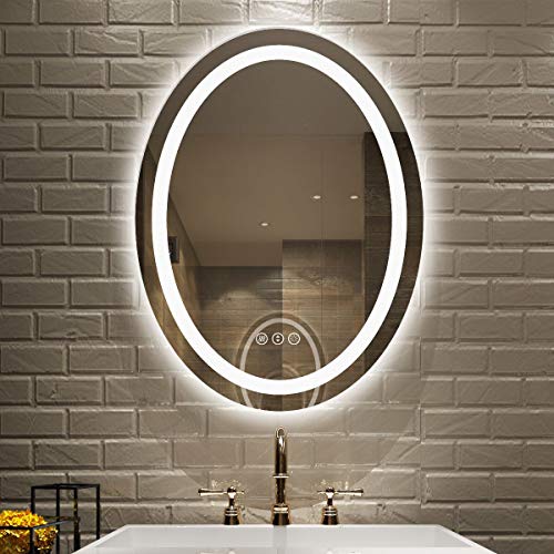 Amorho LED Bathroom Mirror Oval 20x28, ShatterProof Dimmable AntiFog Frameless Vanity Mirrors