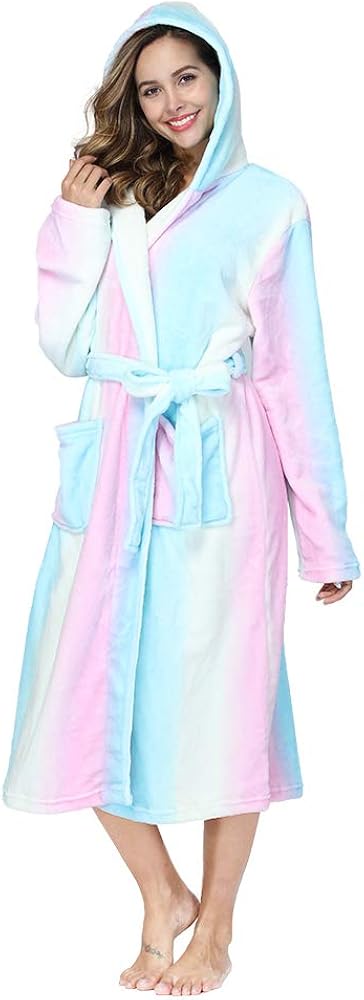 RONGTAI Fleece Womens Robe Lightweight Soft Plush Warm Bathrobes with Hood at  Women’s Clothing store