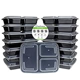 Freshware 15-Pack 3 Compartment Bento Lunch Boxes with Lids - Stackable, Reusable, Microwave, Dishwasher &amp; Freezer Safe - Meal Prep, Portion Control, 21 Day Fix &amp; Food Storage Containers (32oz) (Kitchen)