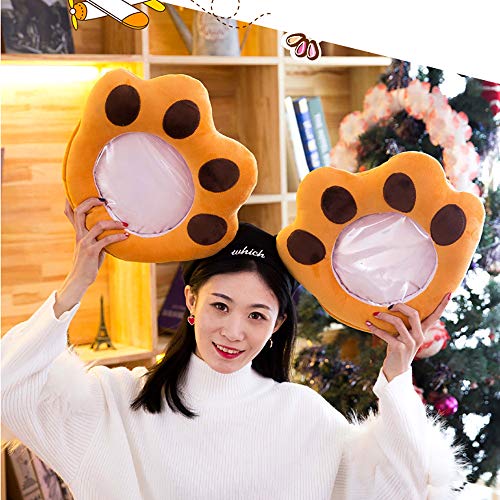 Livoty Plush Hand Muffs Hand Warmers Transparent Winter Warm Gloves Cartoon Handmuff,Can Play Phone (Orange) - Thumbnail 2