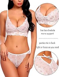 ADOME - Conjunto de lencería y bragas de encaje para mujer