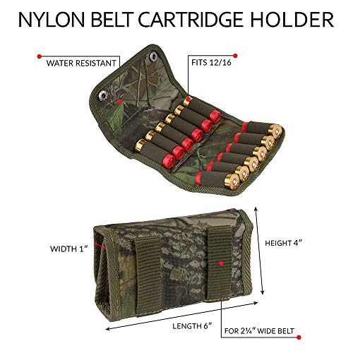 BronzeDog Shooter's Pouch Nylon Ammo Cartridge Belt Holder Shotgun 12 16 Gauge Camo Shotshell Carrier Hunting Accessories (Green Oak Camo)