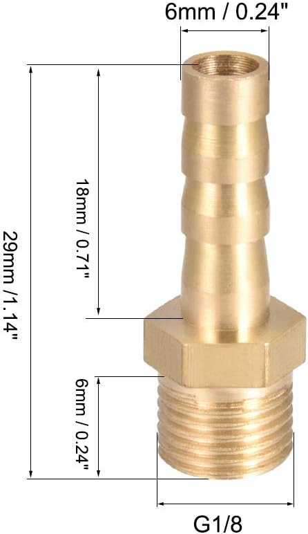 sourcing map Brass Hose Barb Fitting,Connector,6mm Barb x G1/8 Male Pipe Adapter,5pcs, Gold, 6mm x G1/8 - Image 3