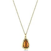 18K gold plated Brown Amber Teardrop CZ Stacked Pendant Necklace for Women by SNGIA, Dainty Drop Layered Trendy Gemstone Charm Statement Jewelry Gifts, Bohemian Vintage Handmade Unique Exaggerated Cute Thin Skinny Chain Necklace, Summer Beach Fashion Nickle Free Rhinestone Accessories