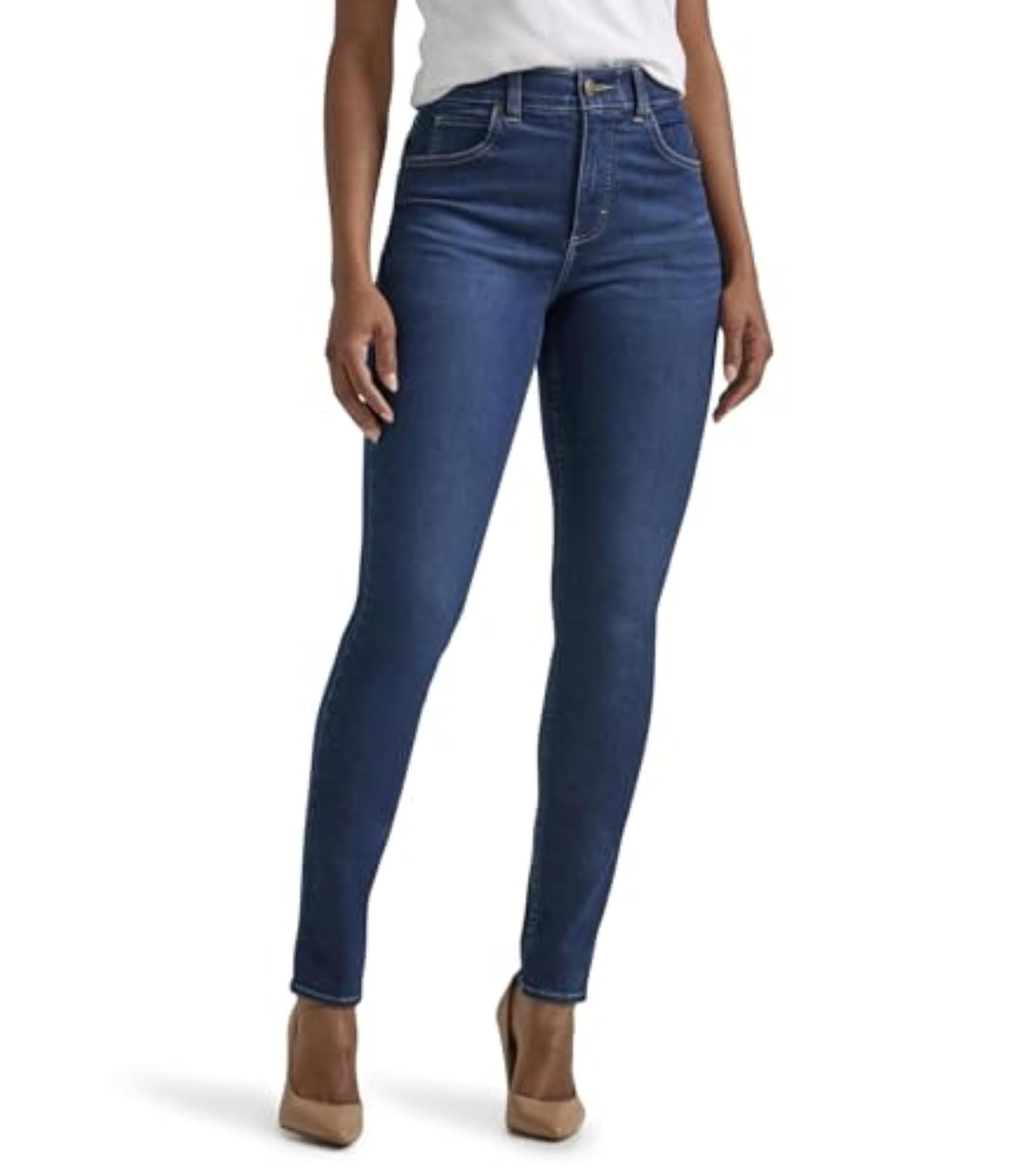 Lee Women’s Petite Ultra Lux Comfort with Flex Motion Skinny Leg Jean with Ever Fit Deepest Dark 4 Short