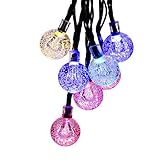 Y-ZONE Outdoor Solar Powered Crystal Ball String Lights 21ft 30 LED 8 Modes Multi Color Waterproof Decorative Christmas Fairy Globe Lighting for Indoor Party Garden Tree Fence Patio Wedding Decoration