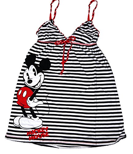 Disney Classic Mickey Mouse Womens Pajama Nightie T Shirt - Striped Print - Blk