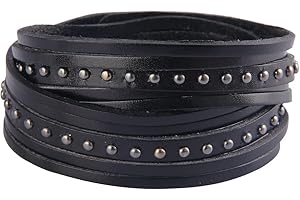 GelConnie Leather Cuff Bracelet for Men Women Wide Leather Wristband Thick Viking Mens Leather Bracelets Gothic Wrist Band Vintage Rock Wristband