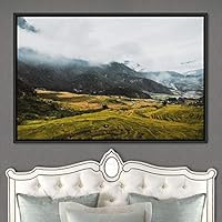 Framed Canvas Wall Art Mountainscape Aerial Dramatic Landscape Mountain Top Multicolor Photography Realism Rustic Warm - 16x24 inches