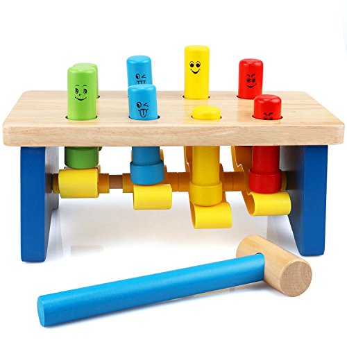 Toyssa First Pounding Bench Peg Wooden Toy with Mallet Early Educational Games for Toddlers Kids