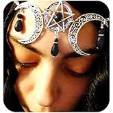 Tgirls Black Rhinestone Head Chain Crescent Moon Headpiece Witch Hair Accessories for Halloween