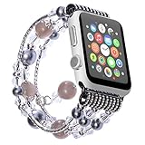 Apple Watch Band, ANGGO Fashion Elastic Stretch iwatch Strap Replacement iWatch Band Faux Pearl Natural Agate Stone Bracelet for Apple Watch Series 3 Series 2 Series 1 All Version (38mm/Gray)