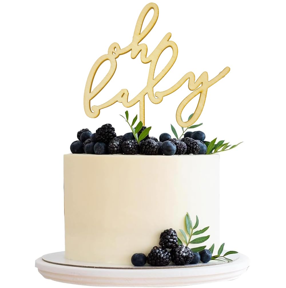 Photo 1 of Wooden Oh Baby Cake Topper - Large 5.9x7inch Rustic Wooden Baby Shower Cake Topper For Gender Reveal Party/Baby Booth Props Party Photo Decorations