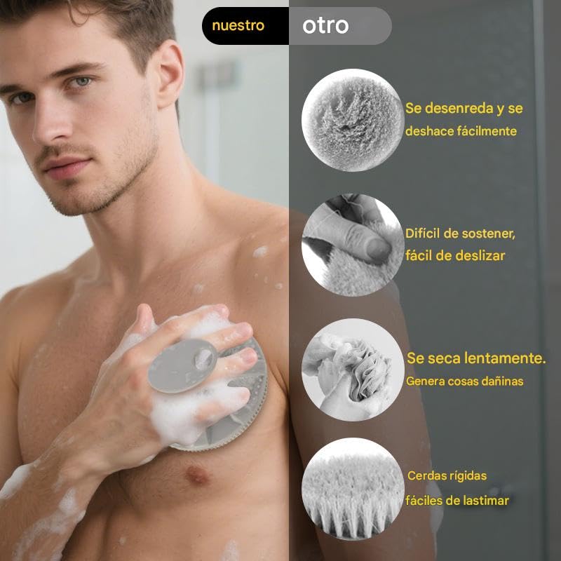 Set de cepillos corporales de silicona de 4 piezas, cepillo de mano no eléctrico con empuñadura antideslizante para un poder de limpieza superior y cerdas suaves para limpiar y masajear cada parte de su cuerpo. (Black)