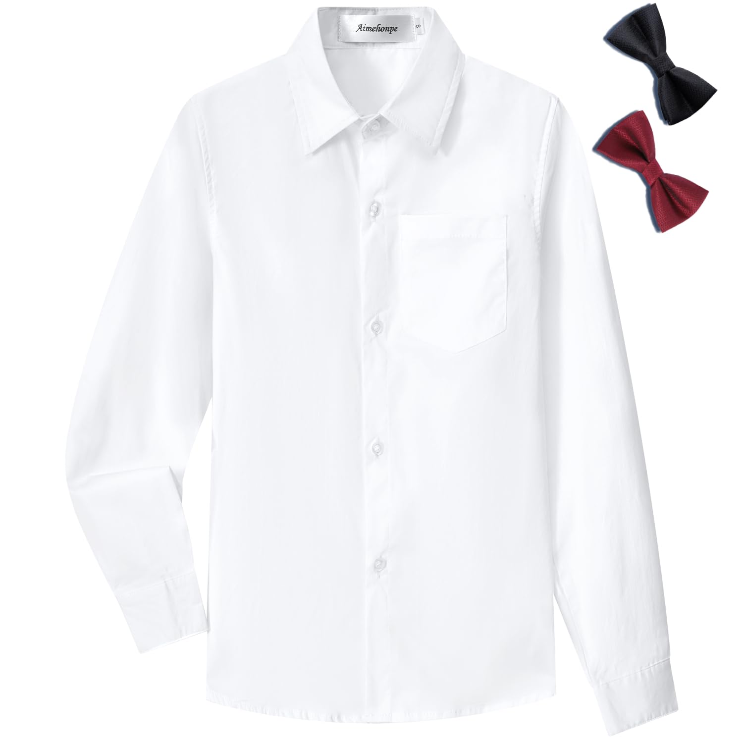 Photo 1 of Aimehonpe Kids Boys Button Down Dress Shirt Long Sleeve Poplin Bow Tie Set, White, X-Large