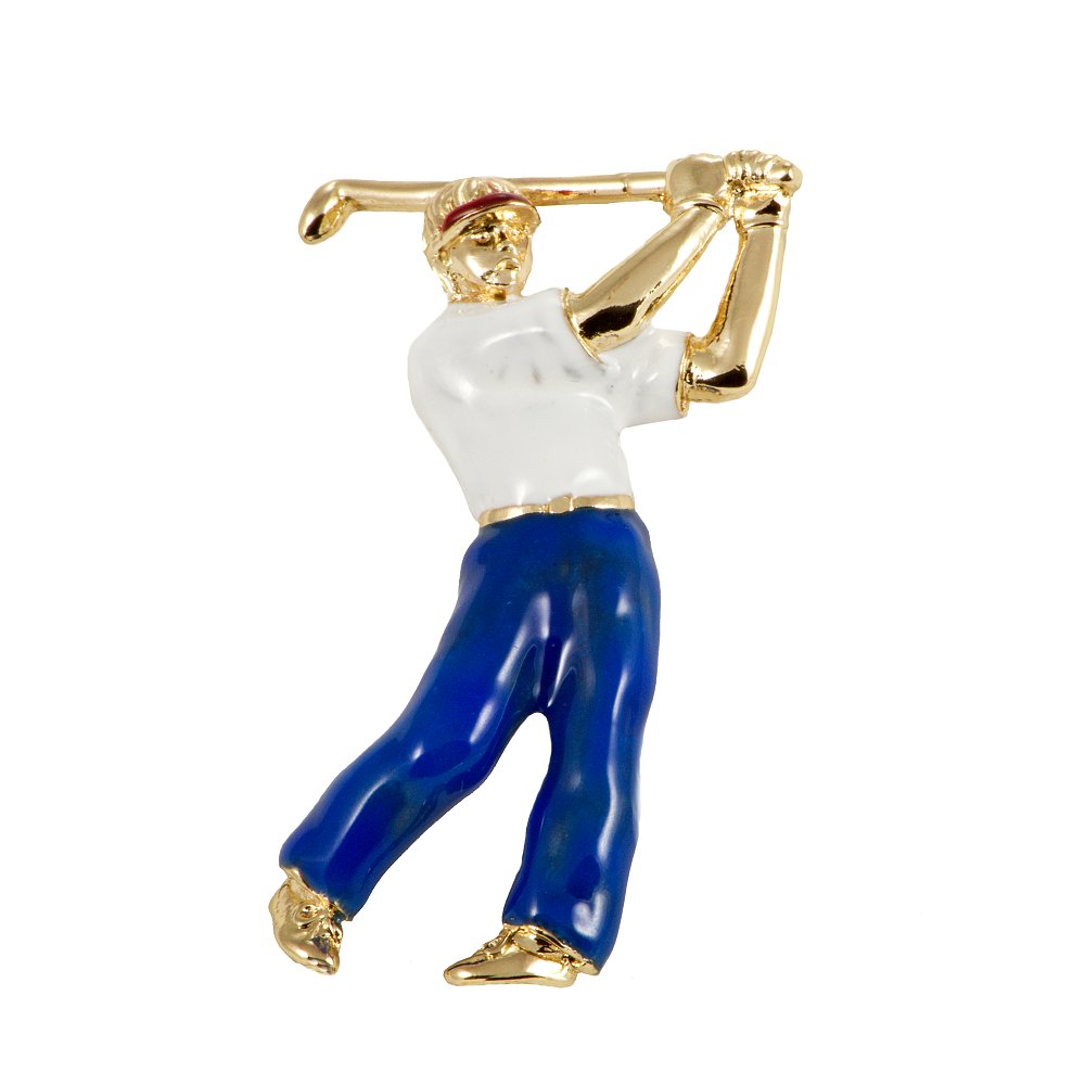 24 Ct. Gold-Plated Brass Enamel Golfer Brooch